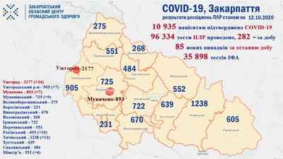 85 випадків коронавірусу зафіксовано за добу на Закарпатті 85 випадків коронавірусу зафіксовано за добу на Закарпатті