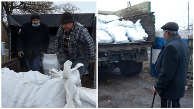 Не замерзнути взимку допомагають благодійники: у прифронтову Миколаївку доставили паливні брикети