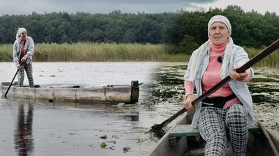 Історія Людмила Климюк, яка пливе на човні через річку, аби назбирати грибів