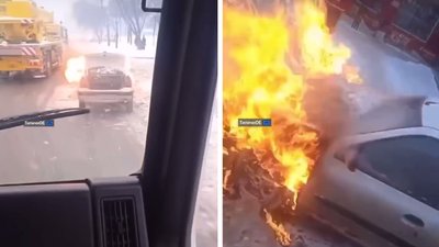 У Харкові спалахнула автівка: вогонь допомагав гасити водій бетоновозу