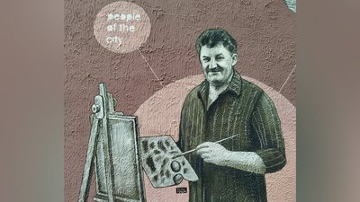 мурал портрет художника володимира ісакова Луцьк, Юрій Чайка, проєкт «Люди міста«