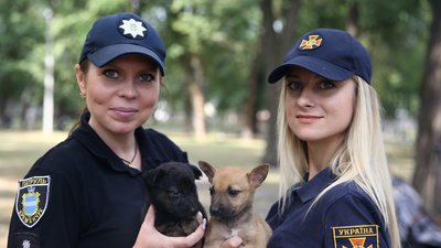Поліцейські та рятувальники фотографуються із безпритульними тваринами у рамках проєкту "Я вартий порятунку" Поліцейські та рятувальники фотографуються із безпритульними тваринами у рамках проєкту "Я вартий порятунку"