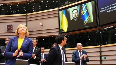 Володимир Зеленський, Європейський парламент, четверті роковини повномасштабної війни