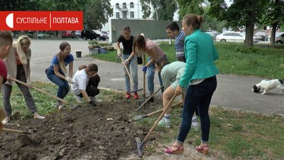 Учасники акції саджають соняшники Учасники акції саджають соняшники