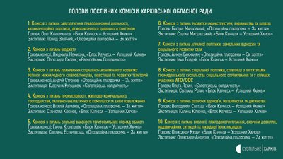 У Харківській облраді сформували 14 постійних комісій: хто їх очолив У Харківській облраді сформували 14 постійних комісій: хто їх очолив