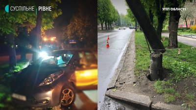 У Рівному таксист влетів у бетонний ліхтарний стовп, опора зламалась