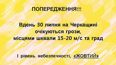 "Жовте" попередження: на Черкащині прогнозують грози і град "Жовте" попередження: на Черкащині прогнозують грози і град