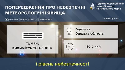 Штормове попередження на 26 січня: на Одещині очікується туман Штормове попередження на 26 січня: на Одещині очікується туман