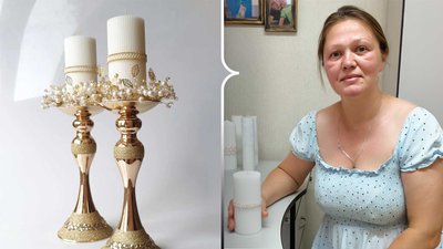 Колаж: зліва — свічки, справа — підприємиця з Буковини Аліна Кравчук.