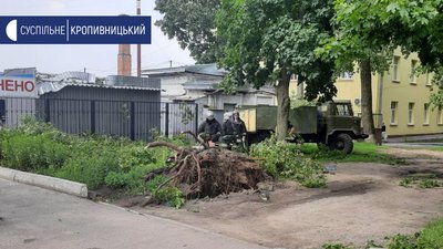 На вулиці Преображенська з коренем вирвало дерево. На вулиці Преображенська з коренем вирвало дерево.