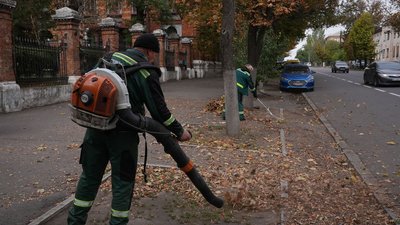 Комунальники прибирають опале листя у Миколаєві