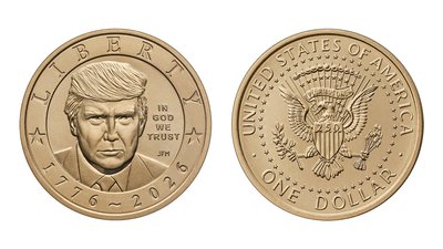 Ескіз золотої монети із портретом президента США Дональда Трампа