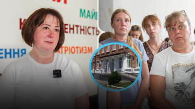 Колаж: Хотинський опорний ліцей, колишня директорка ліцею Людмила Микитюк та батьки учнів