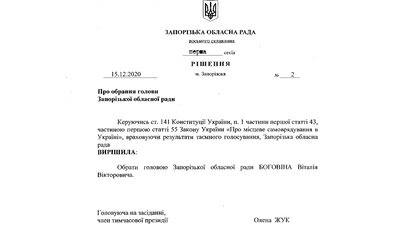 Заборізька обласна рада опублікувала рішення про призначення Боговіна головою Заборізька обласна рада опублікувала рішення про призначення Боговіна головою