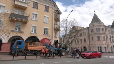 Працівники «Зеленбуду» висадили чотири дерева неподалік філармонійного центру, вздовж проспекту Миру