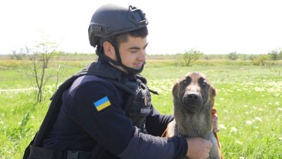 Сапер-кінолог Євгеній Шолудько разом з Альфом Сапер-кінолог Євгеній Шолудько разом з Альфом