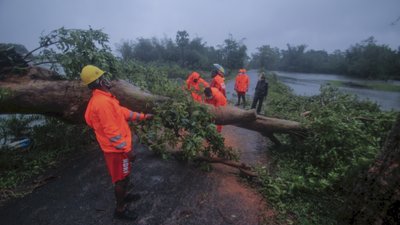 Індійські рятувальники очищають завали дерев, утворені циклоном Яас, штат Одіша, Індія, 26 травня 2021 року. Фото: AP Індійські рятувальники очищають завали дерев, утворені циклоном Яас, штат Одіша, Індія, 26 травня 2021 року. Фото: AP