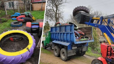 У Бобринці з території дитсадка вивезли більше сотні автомобільних шин