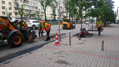 У Києві на одному з бульварів працюють дорожники. Рух транспорту обмежили