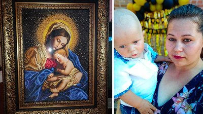 Жителька Кіровоградщини вишиває картини, щоб зібрати гроші на лікування сина