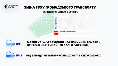 Зміни в русі громадського транспорту, Дніпро Зміни в русі громадського транспорту, Дніпро