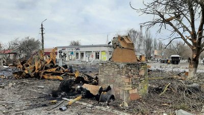 Баштанка після обстрілів, березень 2023 року. Баштанка після обстрілів, березень 2023 року.