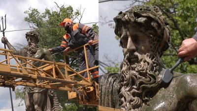 Античні статуї на площі Ринок відмили від моху та бруду