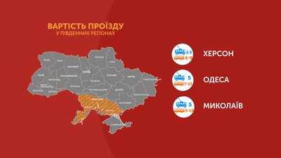 Графіка: вартість проїзду в південних регіонах Графіка: вартість проїзду в південних регіонах