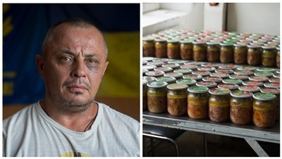 Переселенці з Харківщини, які знайшли прихисток на Дніпропетровщині, готують тушкованку для бійців ЗСУ
