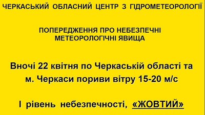 22 квітня на Черкащині прогнозують сильний вітер 22 квітня на Черкащині прогнозують сильний вітер