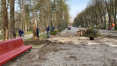 Харківський парк Горького прибирають після російських обстрілів Харківський парк Горького прибирають після російських обстрілів