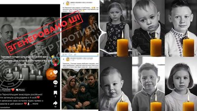 Фото згенероване ШІ, яке поширювали у соцмережах про загибель людей у Тернополі