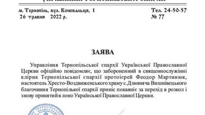 На Тернопільщині священник повернувся у московський патріархат На Тернопільщині священник повернувся у московський патріархат