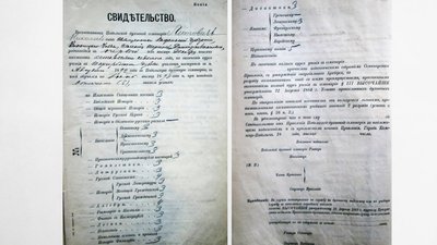 Копія атестата Миколи Леонтовича про закінчення навчання зберігаються у фонді хмельницького архіву Копія атестата Миколи Леонтовича про закінчення навчання зберігаються у фонді хмельницького архіву