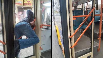 У Черкасах чоловік розбив двері в тролейбусі й тікав. Правоохоронці склали адмінпротокол