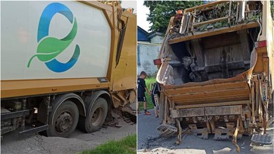 У Кропивницькому другий день не можуть витягти сміттєвоз, який провалився в яму