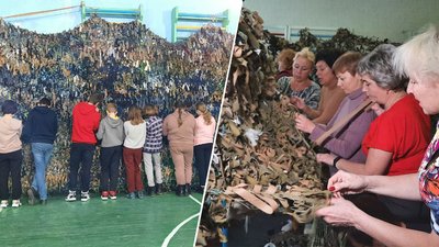 На Кіровоградщині вихователі дитсадків, учні та вчителі плетуть маскувальні сітки для бійців