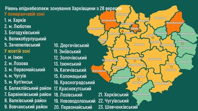 Харків, райцентр і три райони області у помаранчевій зоні
