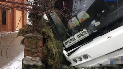На Донеччині через ожеледицю рейсовий автобус з'їхав з траси На Донеччині через ожеледицю рейсовий автобус з'їхав з траси