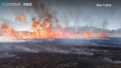Траса в диму: біля Рівного довелось гасити польову пожежу