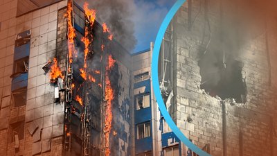 Пошкоджені фасад і скління адміністративної будівлі внаслідок атаки РФ на Одесу