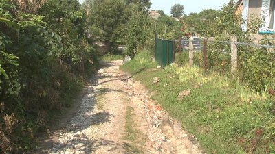 Коли йде дощ, вода з траси бурхливою рікою тече цією вуличкою, зносячи усе на своєму шляху, а тоді розтікається низиною, затоплюючи городи. Фото: Суспільне. Коли йде дощ, вода з траси бурхливою рікою тече цією вуличкою, зносячи усе на своєму шляху, а тоді розтікається низиною, затоплюючи городи. Фото: Суспільне.