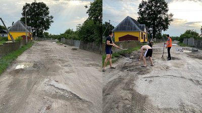 "Кожен день душа болить": на Рівненщині люди самі цементують ями на сільській дорозі "Кожен день душа болить": на Рівненщині люди самі цементують ями на сільській дорозі