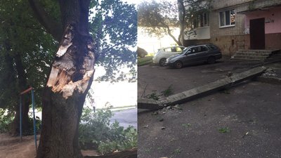 У Рівному дерево й стовп упали на кілька машин У Рівному дерево й стовп упали на кілька машин