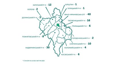 У трьох районах Прикарпаття станом на 14:00 6 квітня немає підтверджених випадків COVID-19 У трьох районах Прикарпаття станом на 14:00 6 квітня немає підтверджених випадків COVID-19
