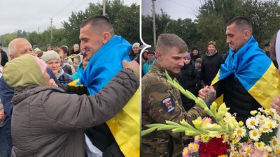 Звільненого з російського полону військового Михайла Шостака зустріли у селі Золочівка