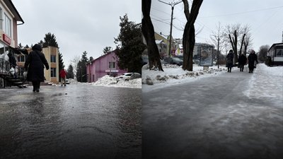 Ожеледиця, крига, зима, сніг, 4 лютого, Бурштин, Калуш, люди, пенсіонери