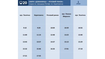 Графік руху автобуса №20 на 1 січня Графік руху автобуса №20 на 1 січня