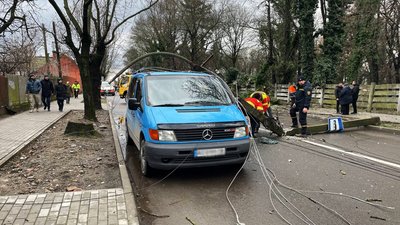 В Ужгороді на дорогу впали чотири електричні стовпи