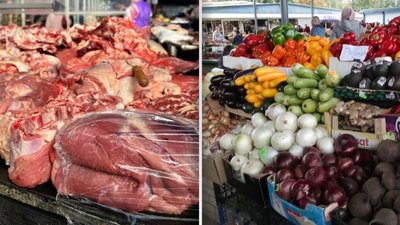 М'ясо та овочі на центральному базарі в обласному центрі
